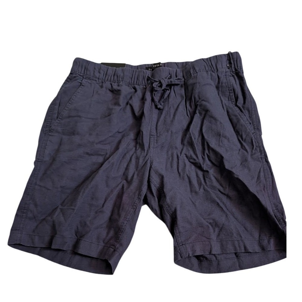 Saks Fifth Avenue Mens Linen Blend Drawstring Shorts Cadet Navy Blue Size M NEW